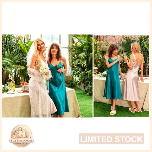 Long Satin Nightgown V Neck Sleeveless Chemise Sleepwear Loose Fit
